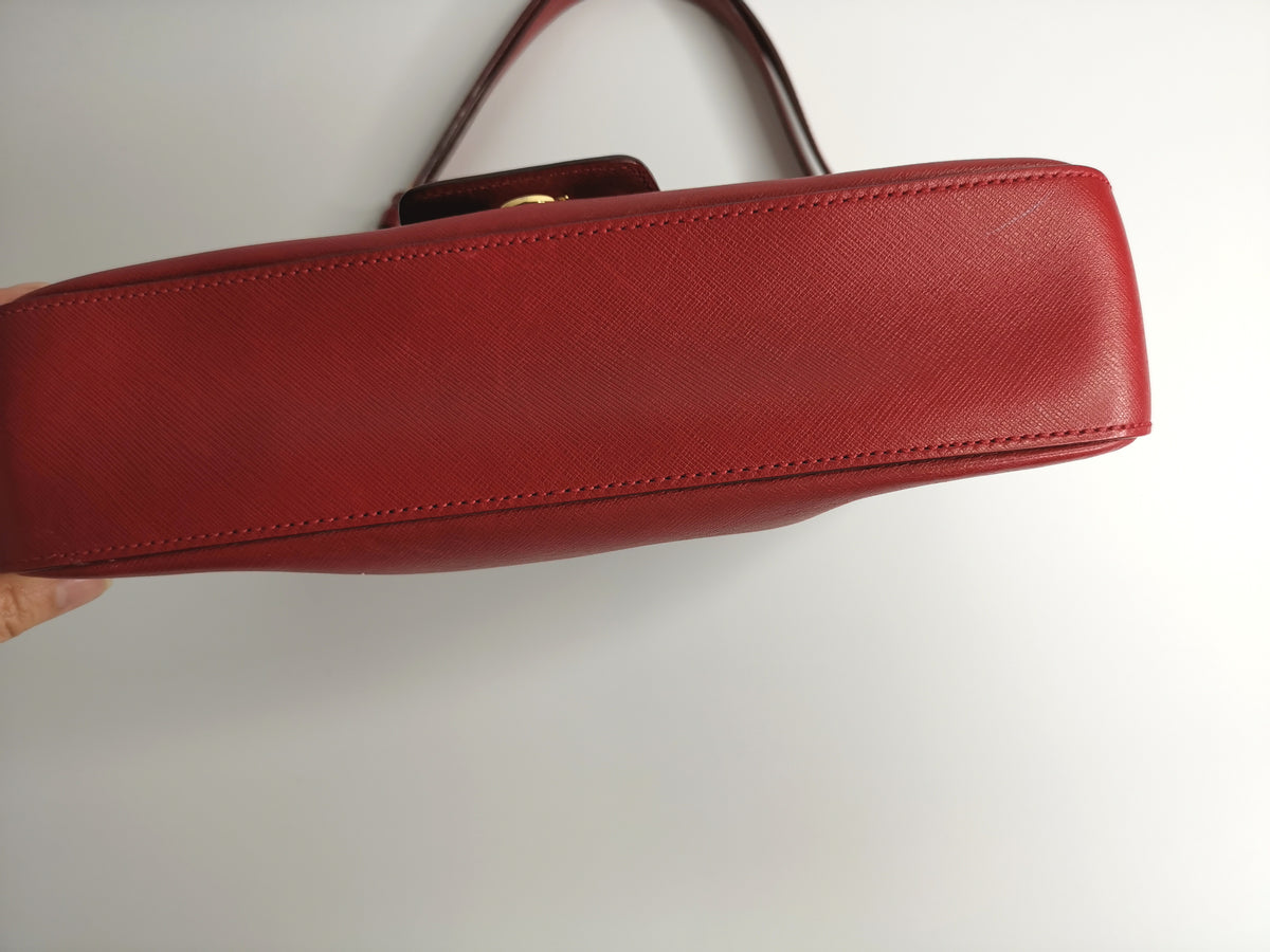 Salvatore Ferragamo Red Leather Gancini Top-Handle Shoulder Bag