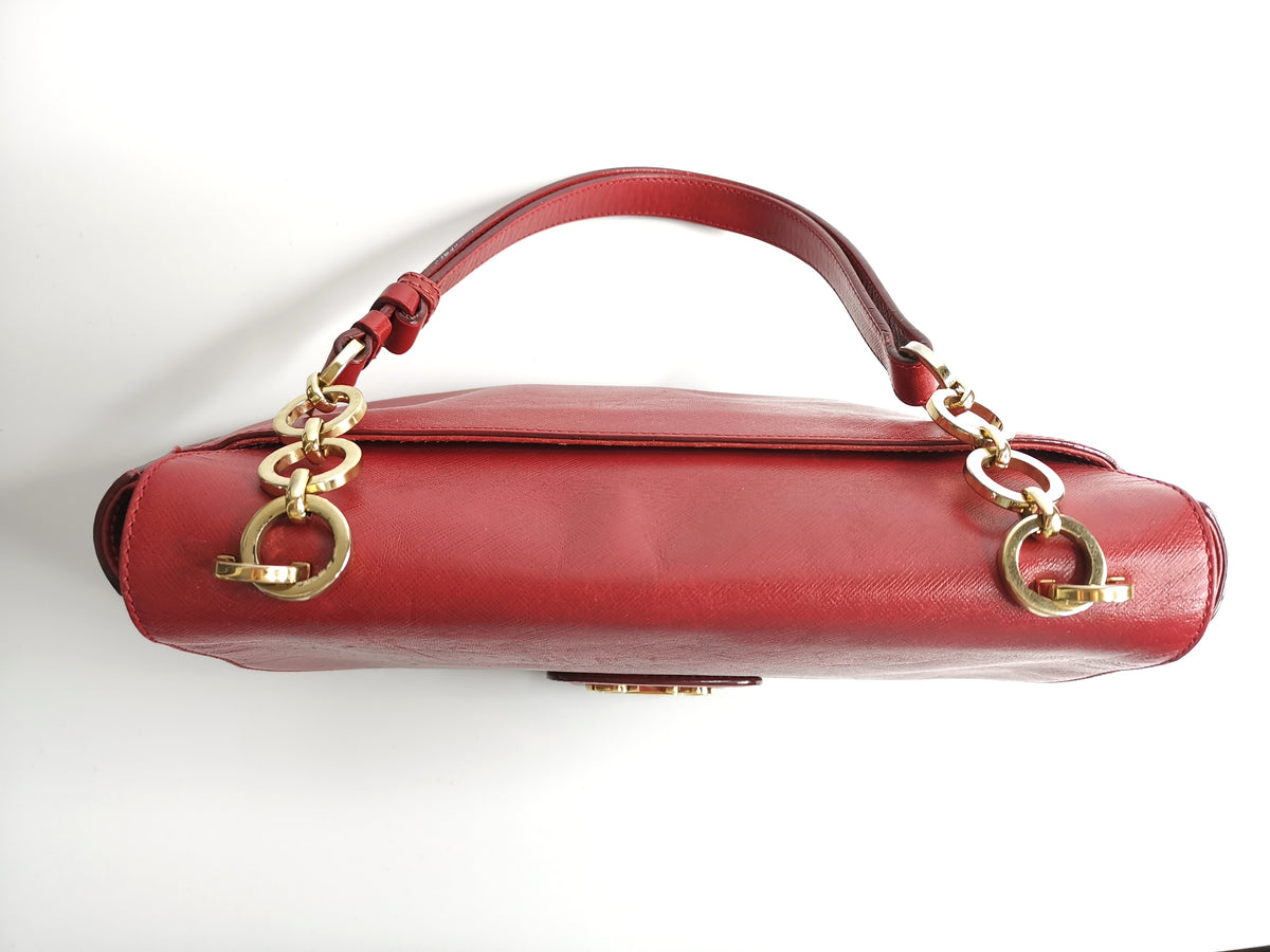 Salvatore Ferragamo Red Leather Gancini Top-Handle Shoulder Bag