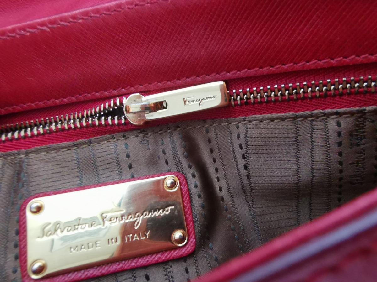 Salvatore Ferragamo Red Leather Gancini Top-Handle Shoulder Bag