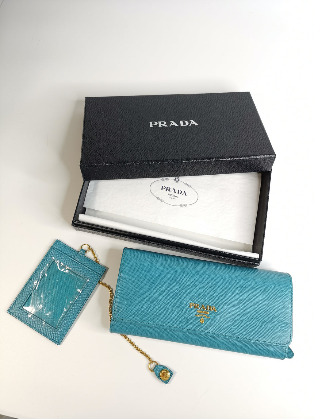 Prada Turquoise Saffiano Leather Continental Wallet with ID Holder