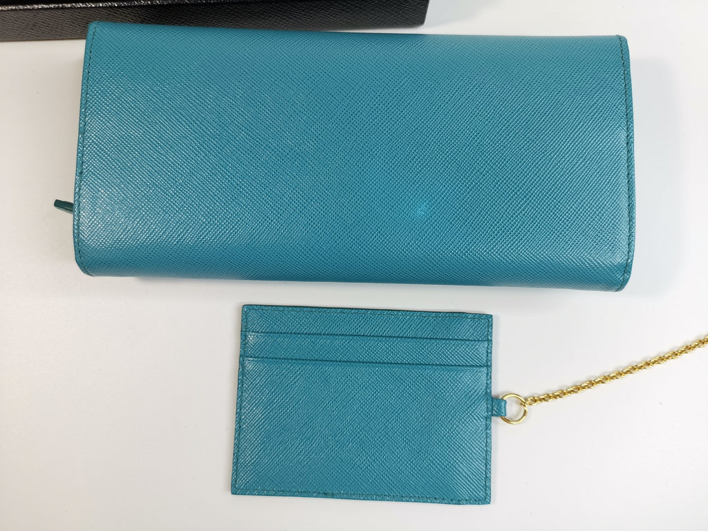 Prada Turquoise Saffiano Leather Continental Wallet with ID Holder