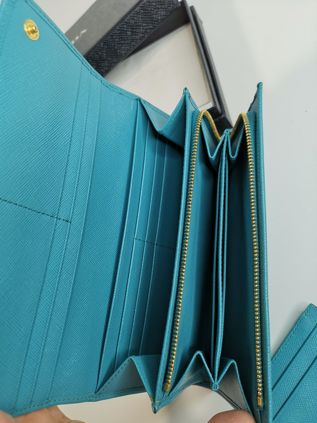 Prada Turquoise Saffiano Leather Continental Wallet with ID Holder