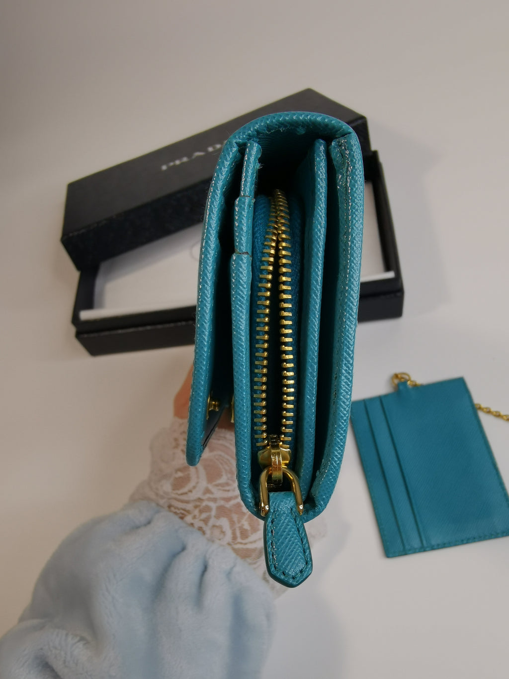 Prada Turquoise Saffiano Leather Continental Wallet with ID Holder