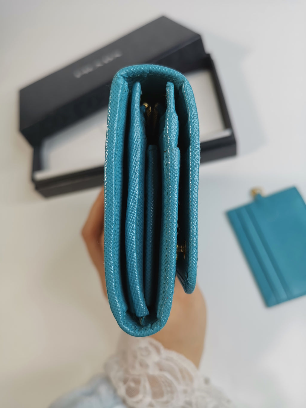 Prada Turquoise Saffiano Leather Continental Wallet with ID Holder