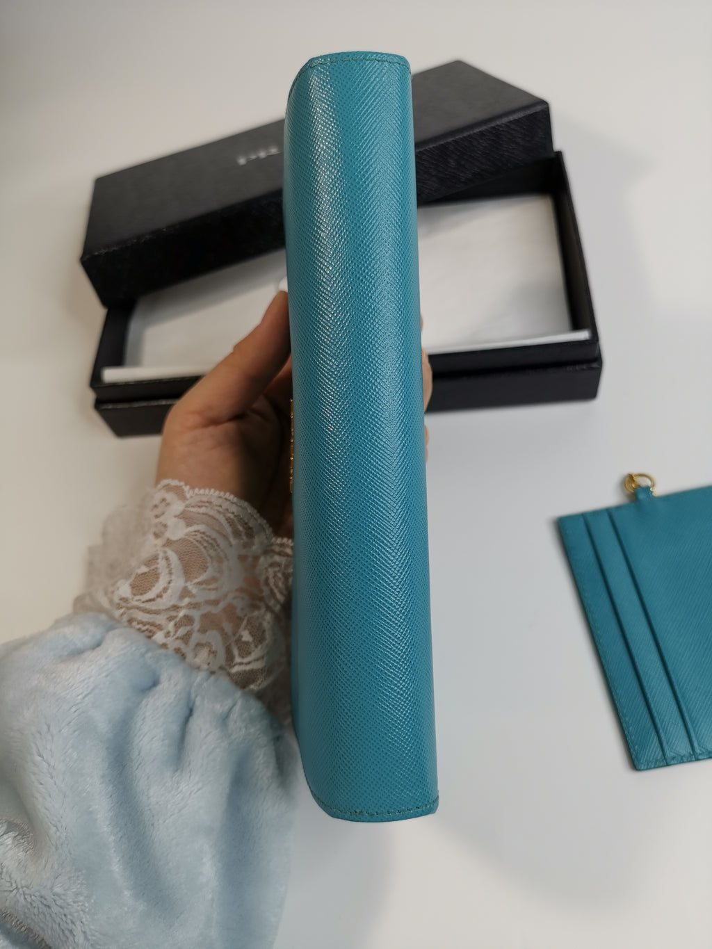 Prada Turquoise Saffiano Leather Continental Wallet with ID Holder