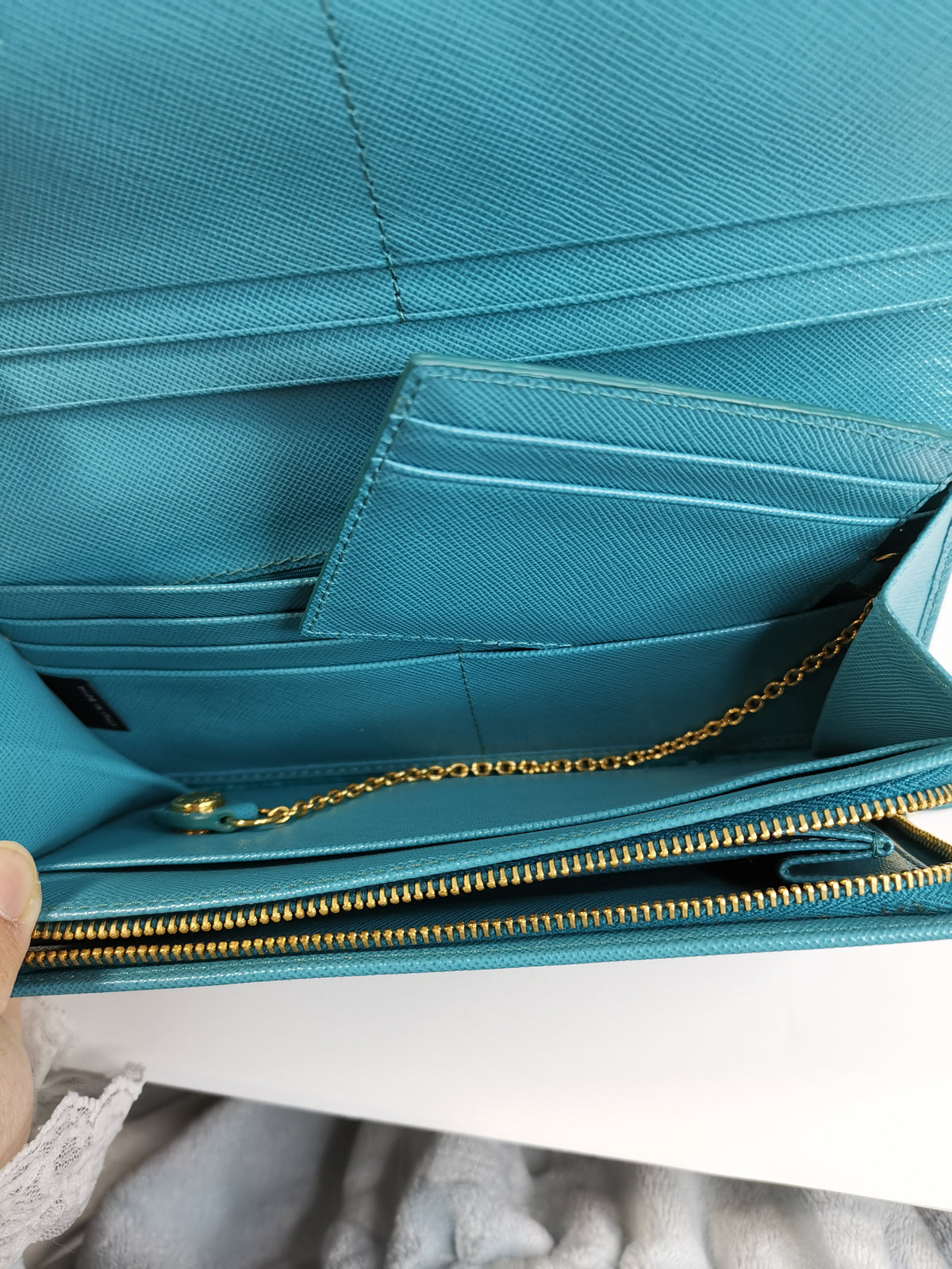 Prada Turquoise Saffiano Leather Continental Wallet with ID Holder