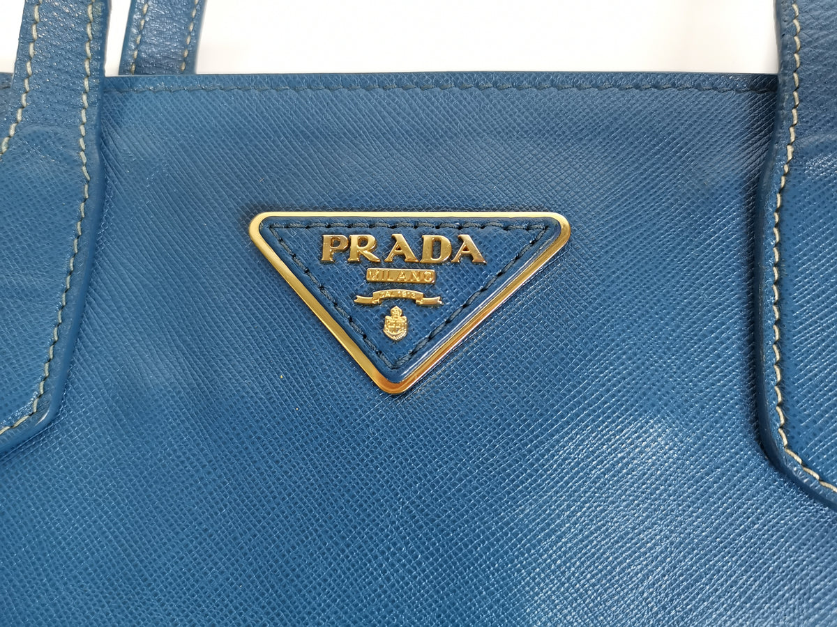 Prada Blue Saffiano Lux Leather Tote Bag