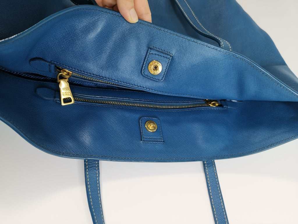 Prada Blue Saffiano Lux Leather Tote Bag