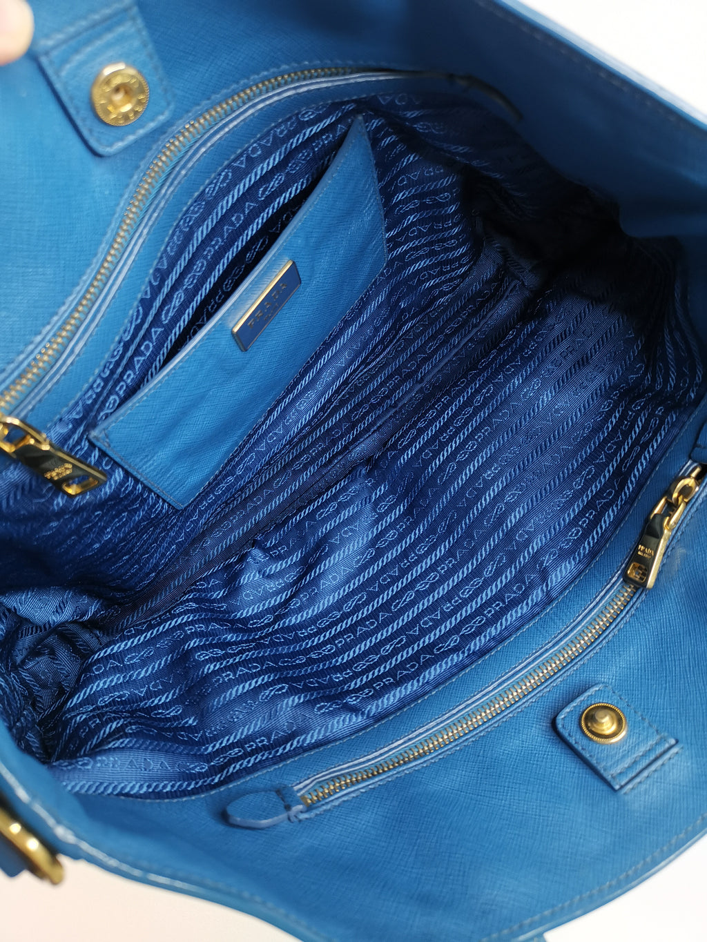 Prada Blue Saffiano Lux Leather Tote Bag