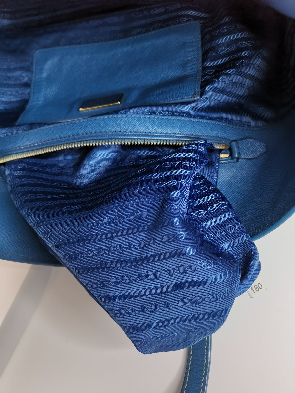 Prada Blue Saffiano Lux Leather Tote Bag