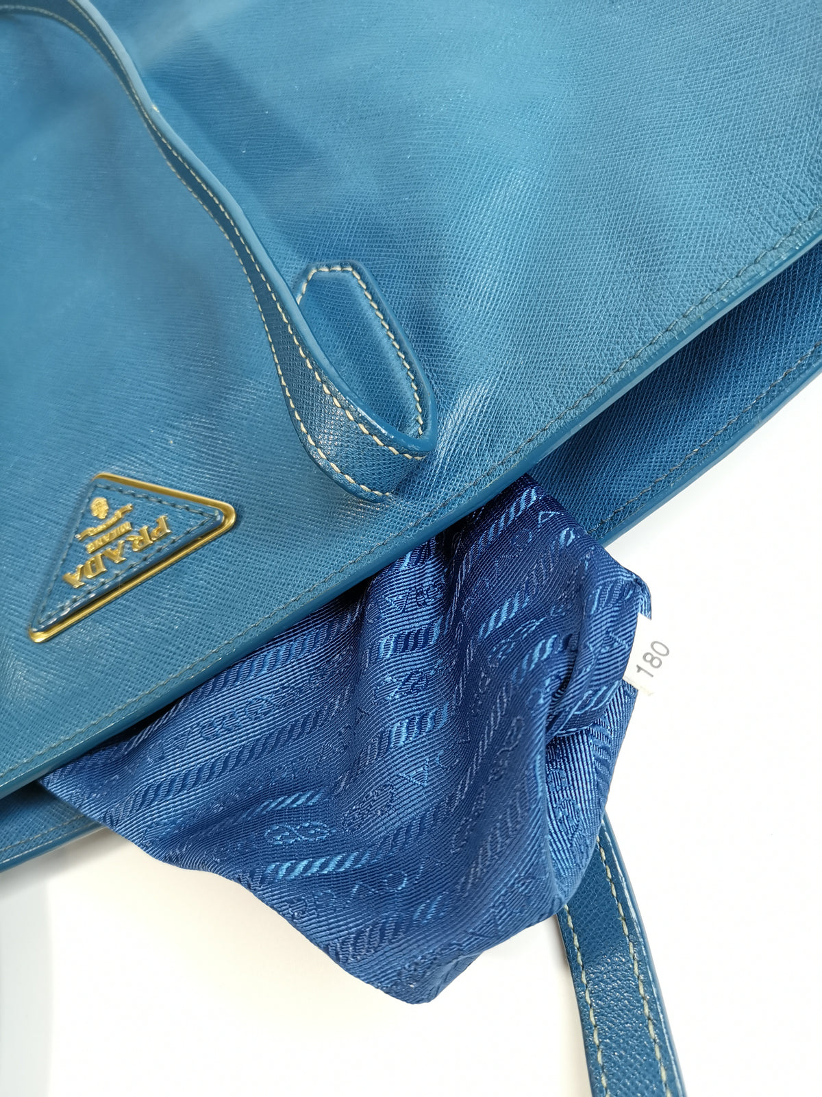 Prada Blue Saffiano Lux Leather Tote Bag