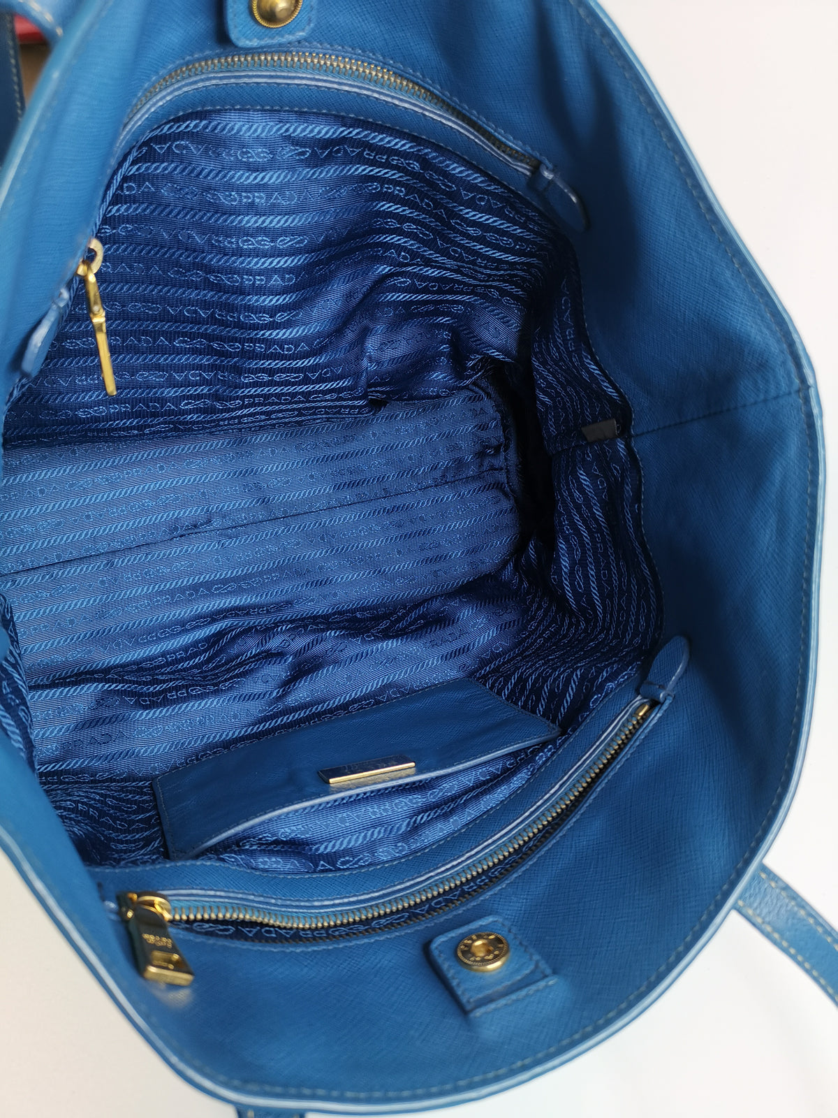 Prada Blue Saffiano Lux Leather Tote Bag