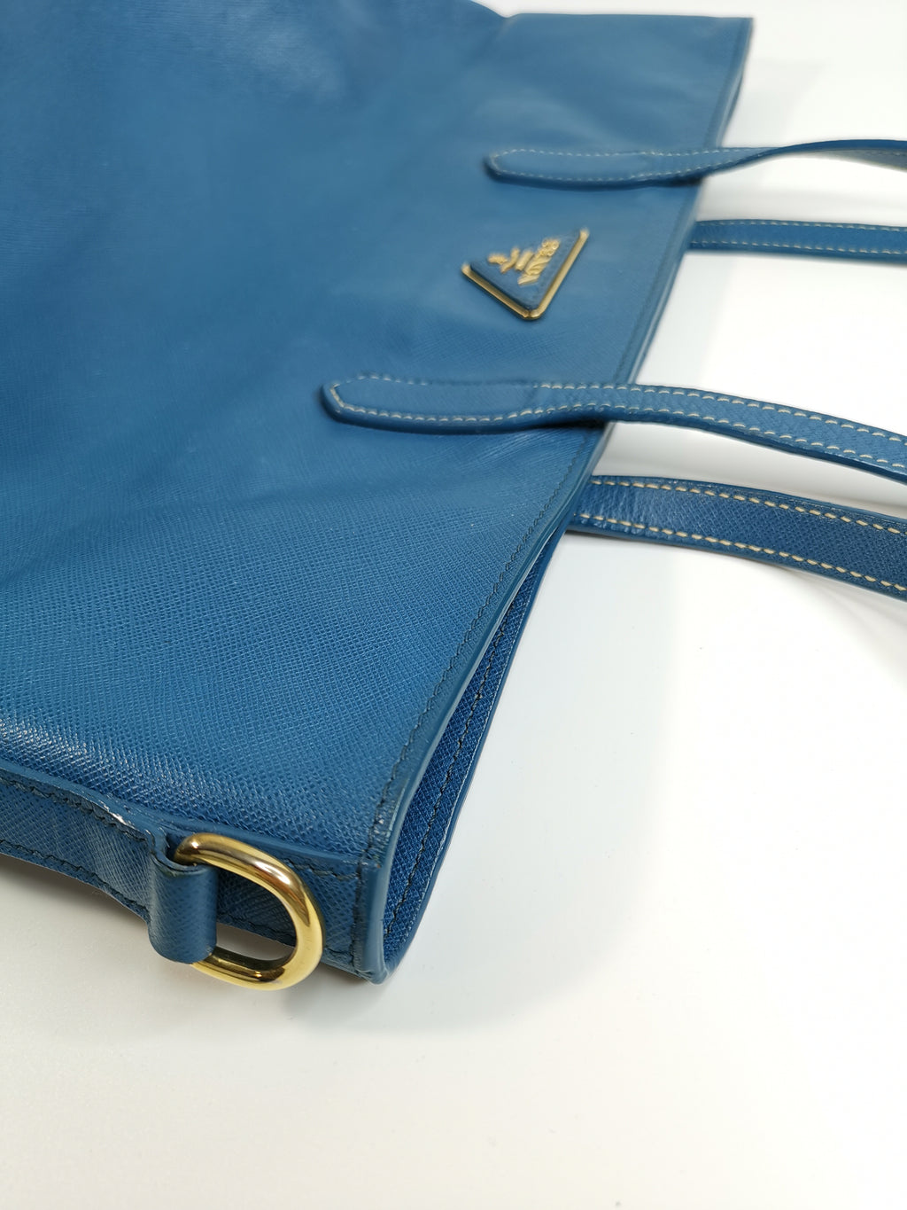 Prada Blue Saffiano Lux Leather Tote Bag