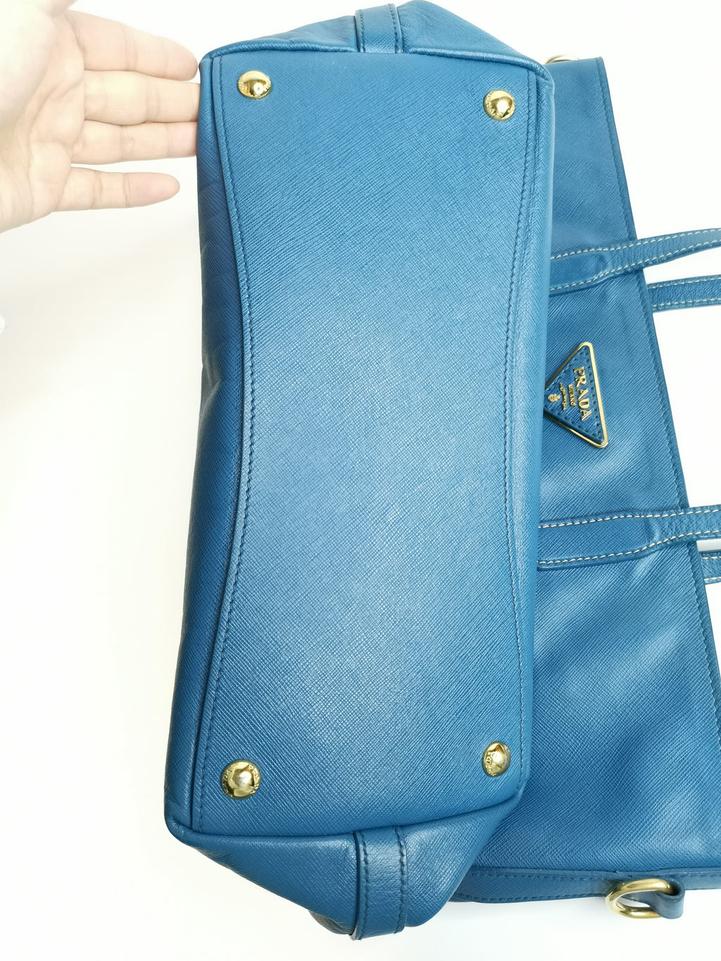 Prada Blue Saffiano Lux Leather Tote Bag