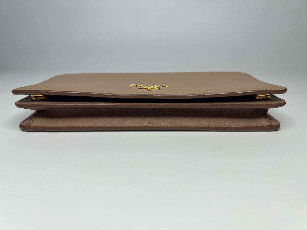 Prada Beige Saffiano Leather Wristlet Wallet
