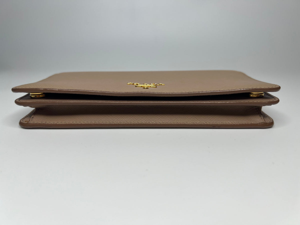 Prada Beige Saffiano Leather Wristlet Wallet