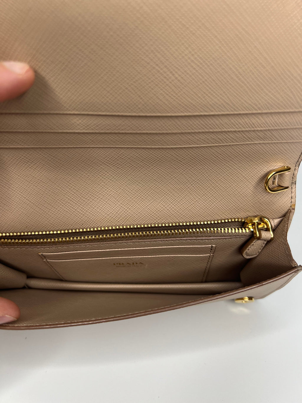 Prada Beige Saffiano Leather Wristlet Wallet