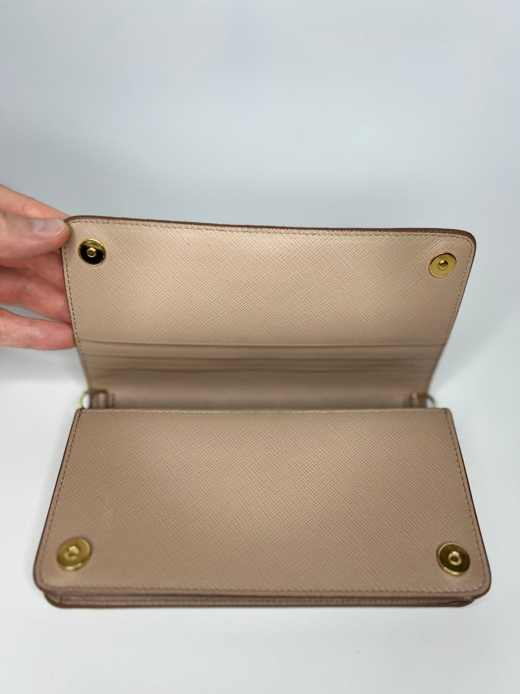 Prada Beige Saffiano Leather Wristlet Wallet