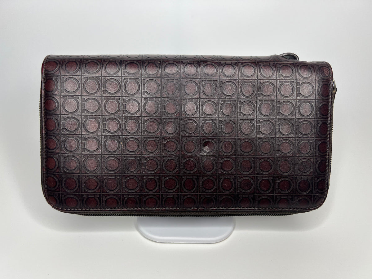Salvatore Ferragamo Brown Gancini Embossed Double-Zip Wallet