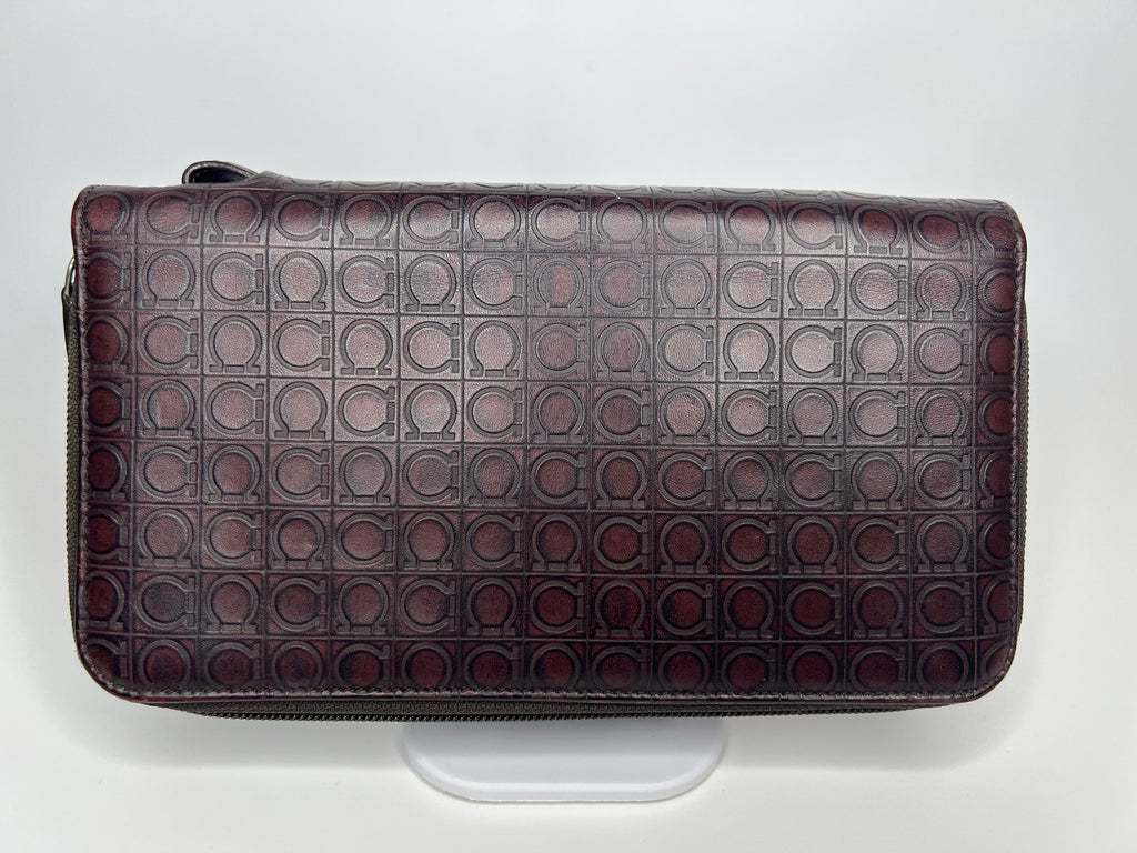 Salvatore Ferragamo Brown Gancini Embossed Double-Zip Wallet