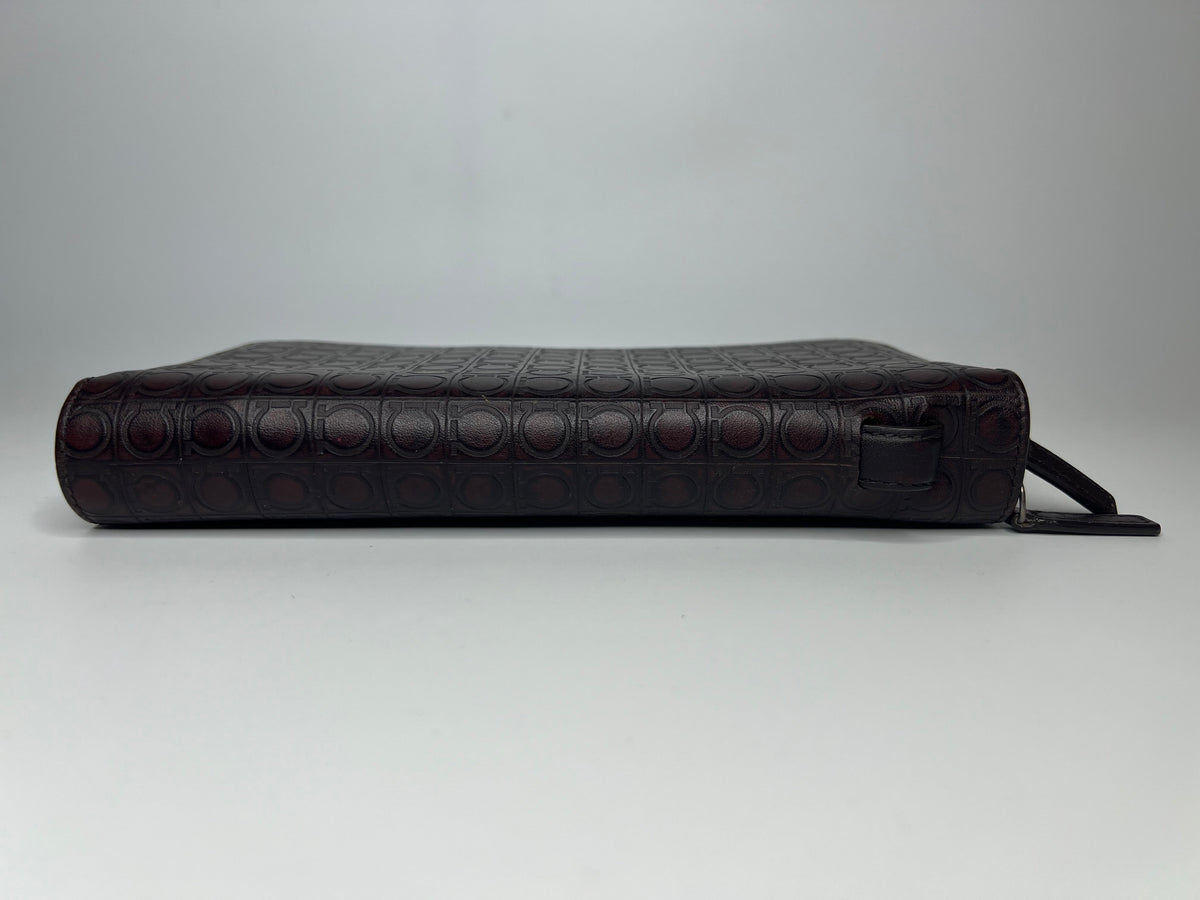 Salvatore Ferragamo Brown Gancini Embossed Double-Zip Wallet
