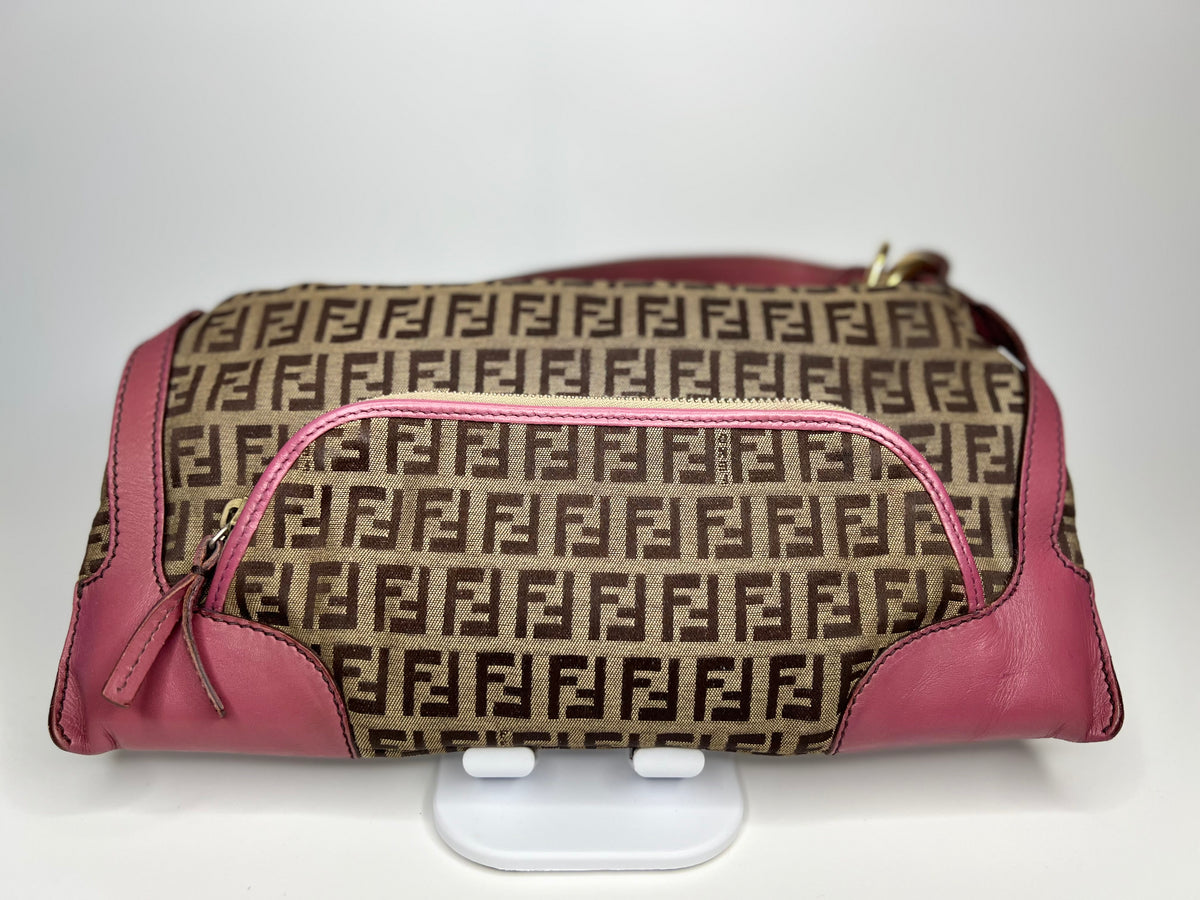 Fendi Zucca Canvas & Pink Leather Shoulder Bag