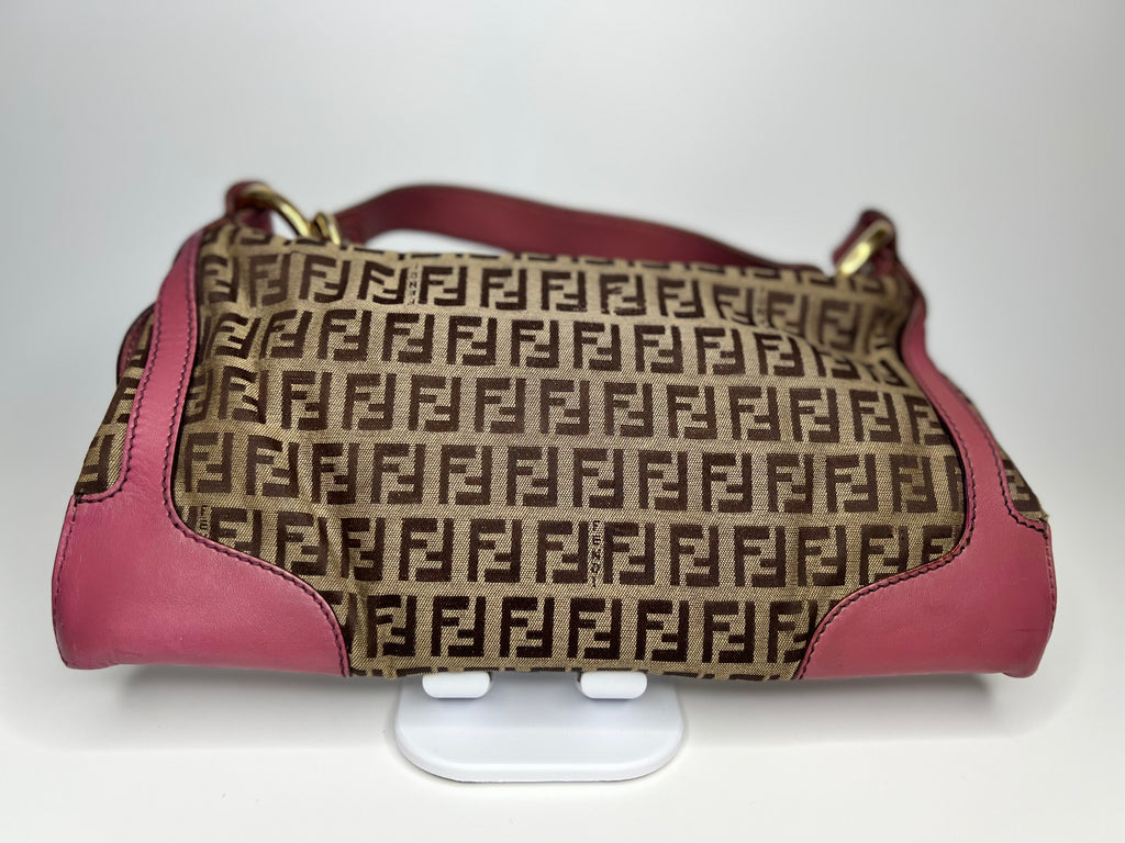 Fendi Zucca Canvas & Pink Leather Shoulder Bag