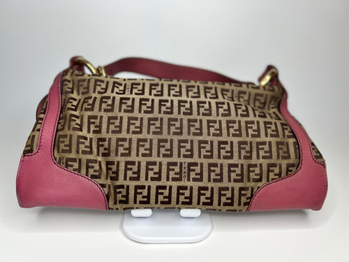 Fendi Zucca Canvas & Pink Leather Shoulder Bag
