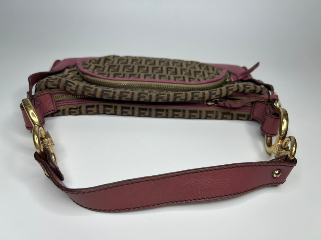Fendi Zucca Canvas & Pink Leather Shoulder Bag