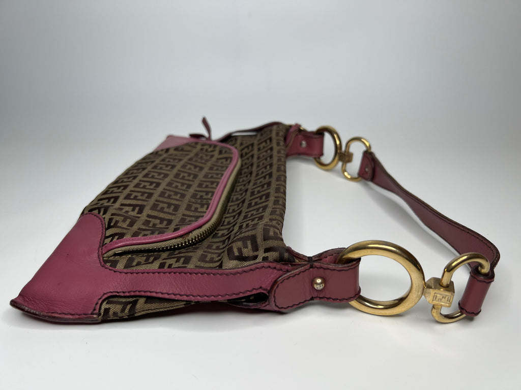 Fendi Zucca Canvas & Pink Leather Shoulder Bag