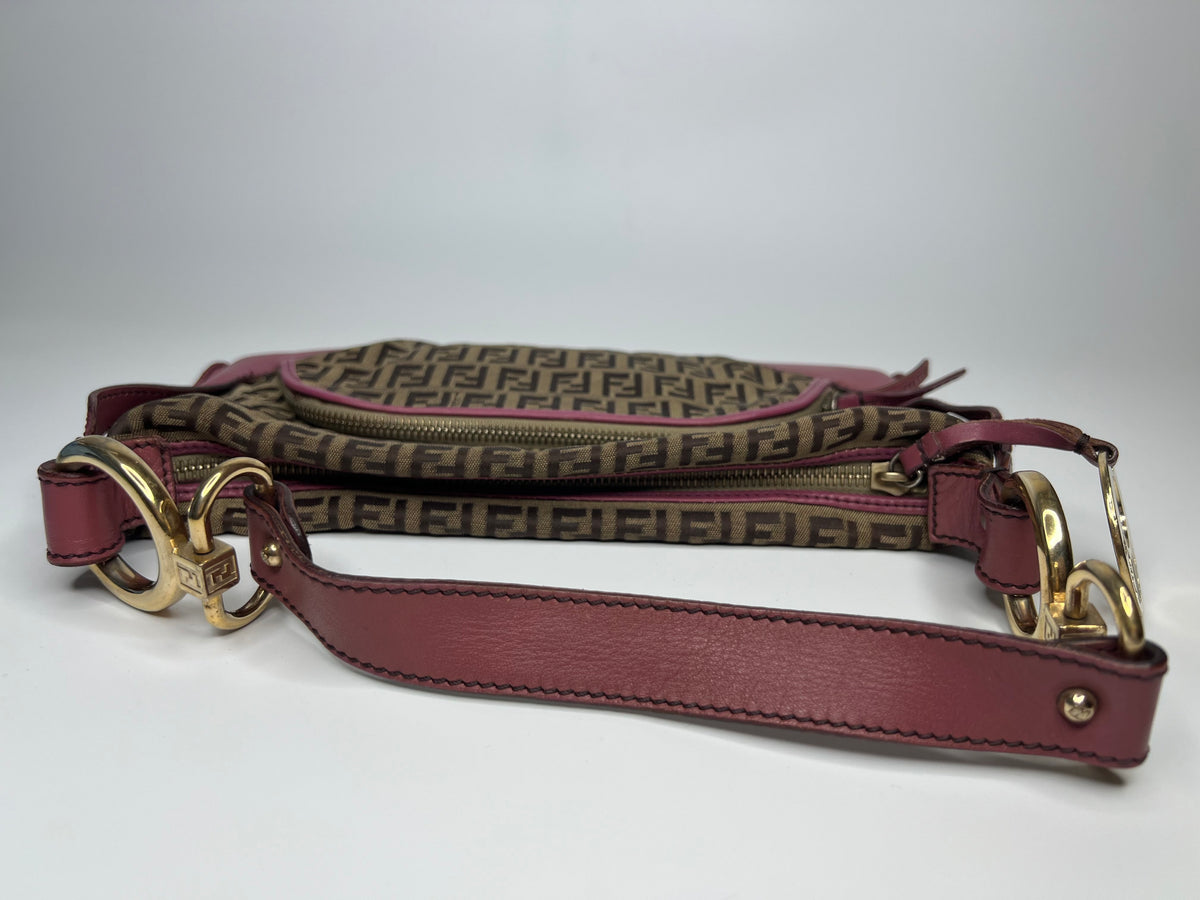Fendi Zucca Canvas & Pink Leather Shoulder Bag