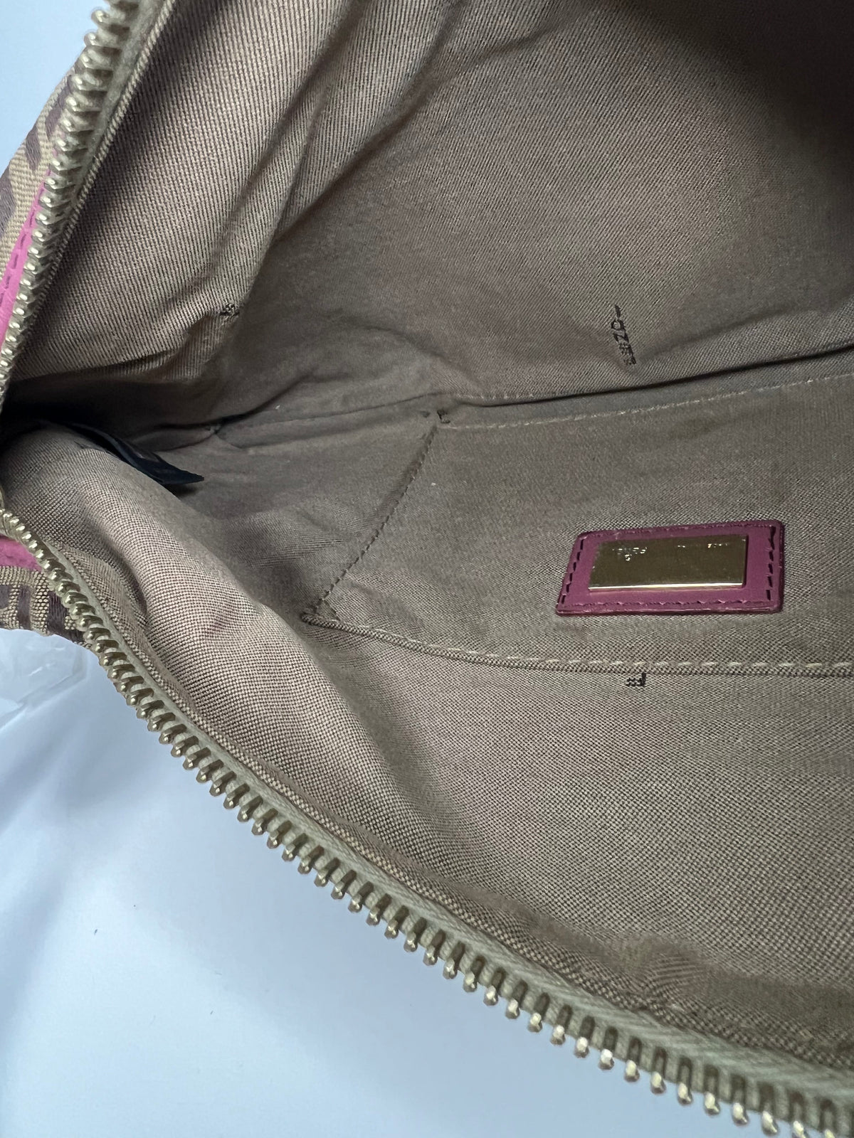 Fendi Zucca Canvas & Pink Leather Shoulder Bag
