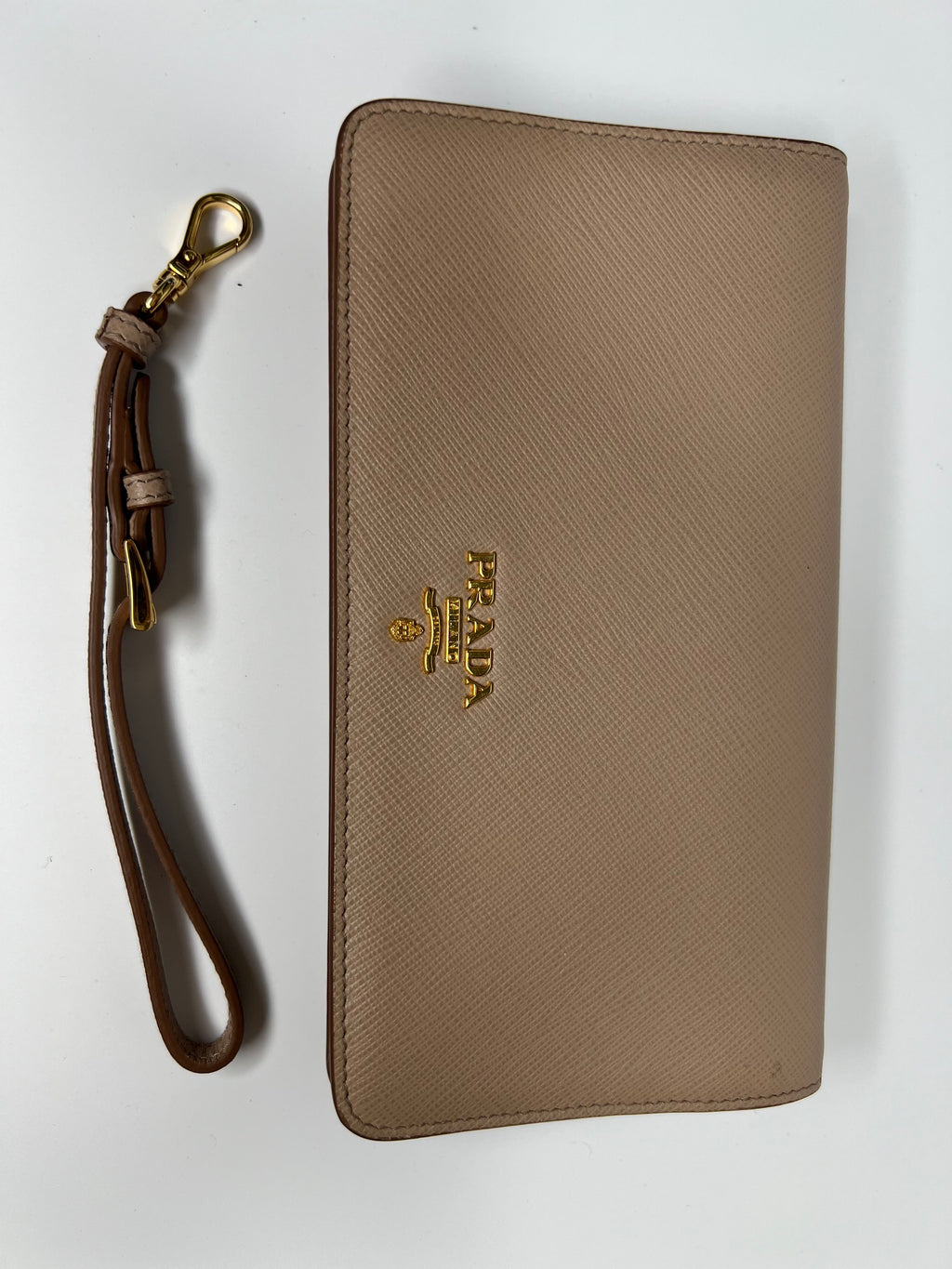 Prada Beige Saffiano Leather Wristlet Wallet