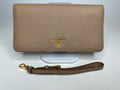 Prada Beige Saffiano Leather Wristlet Wallet