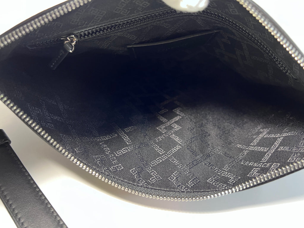 Versace Black Leather Rainbow Logo Medusa Pouch / Clutch Bag