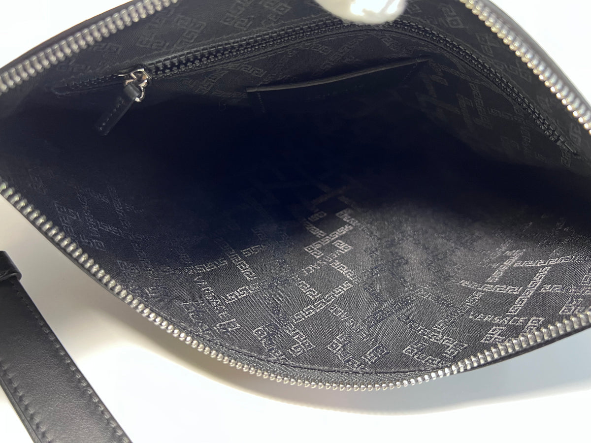 Versace Black Leather Rainbow Logo Medusa Pouch / Clutch Bag