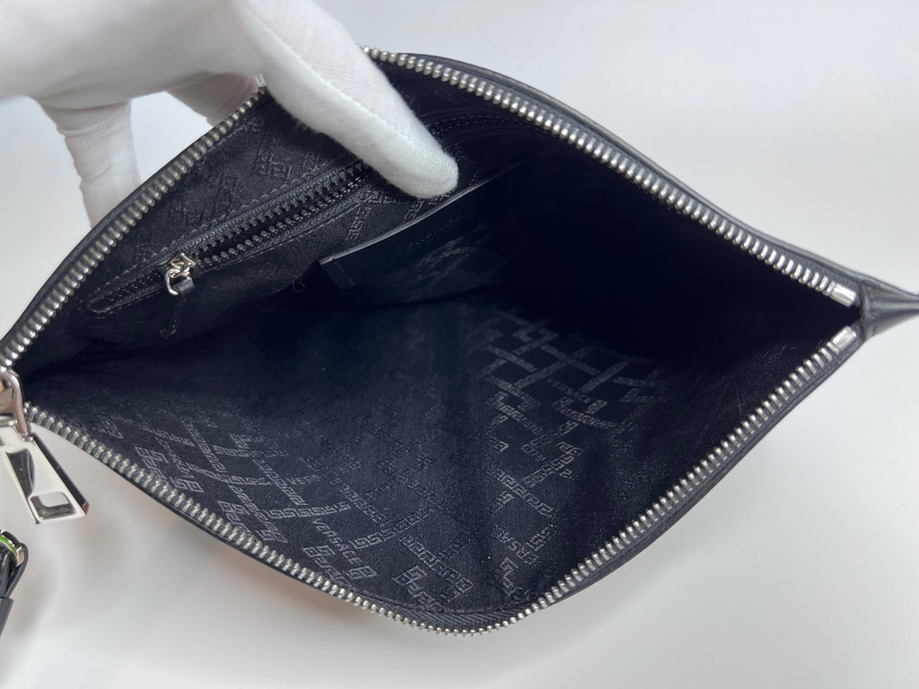 Versace Black Leather Rainbow Logo Medusa Pouch / Clutch Bag