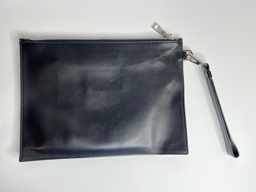 Versace Black Leather Rainbow Logo Medusa Pouch / Clutch Bag