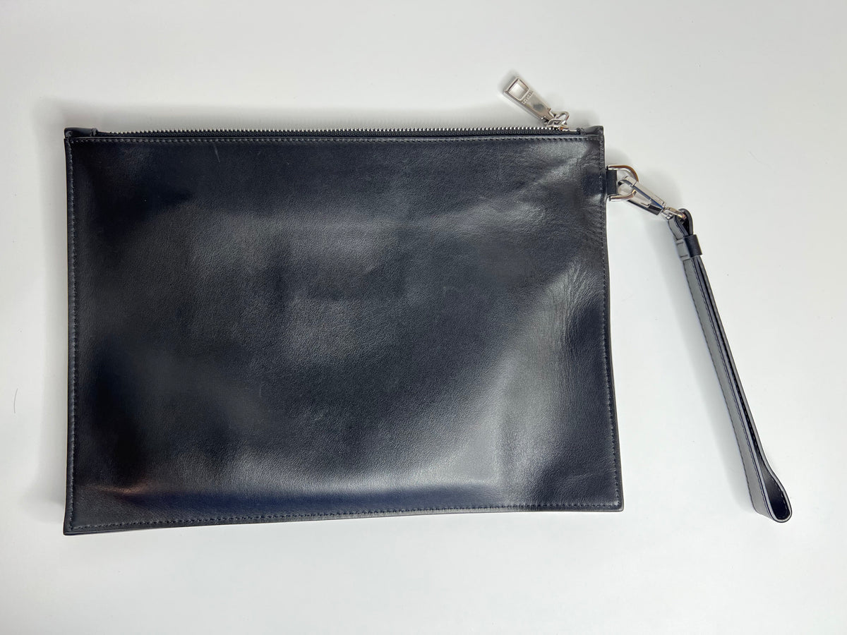 Versace Black Leather Rainbow Logo Medusa Pouch / Clutch Bag