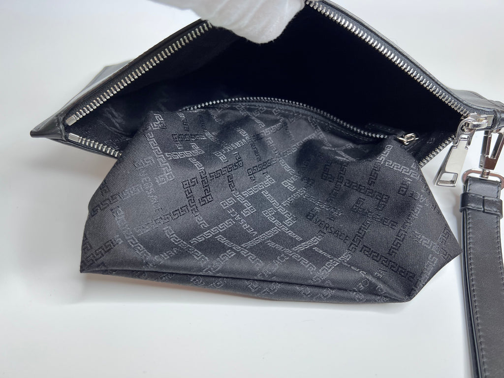 Versace Black Leather Rainbow Logo Medusa Pouch / Clutch Bag