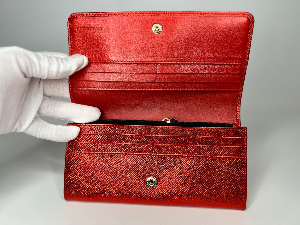 Burberry Metallic Glitter Patent London Leather Continental Wallet