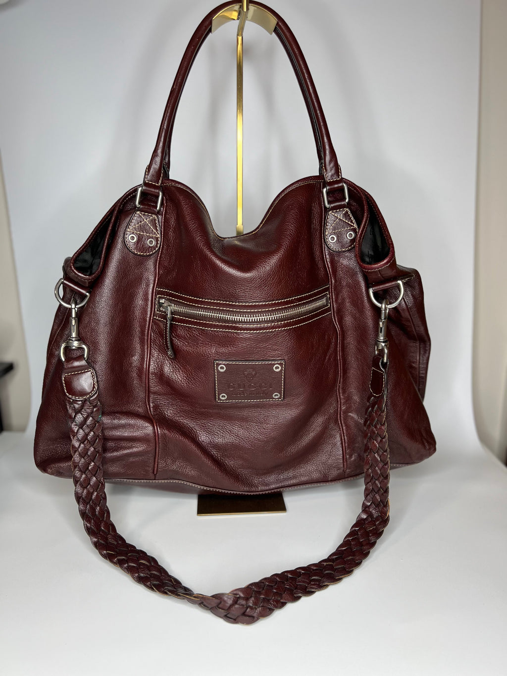 Vintage Gucci Burgundy Leather Hobo Tote Bag