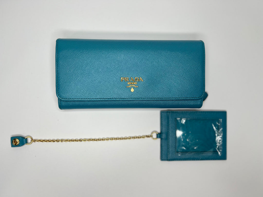 Prada Turquoise Saffiano Leather Continental Wallet with ID Holder