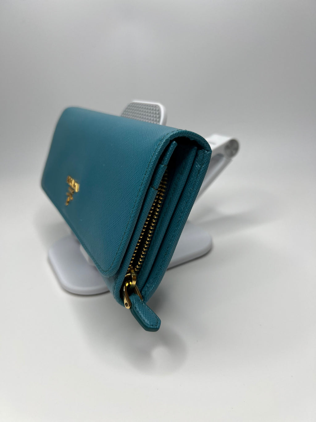 Prada Turquoise Saffiano Leather Continental Wallet with ID Holder