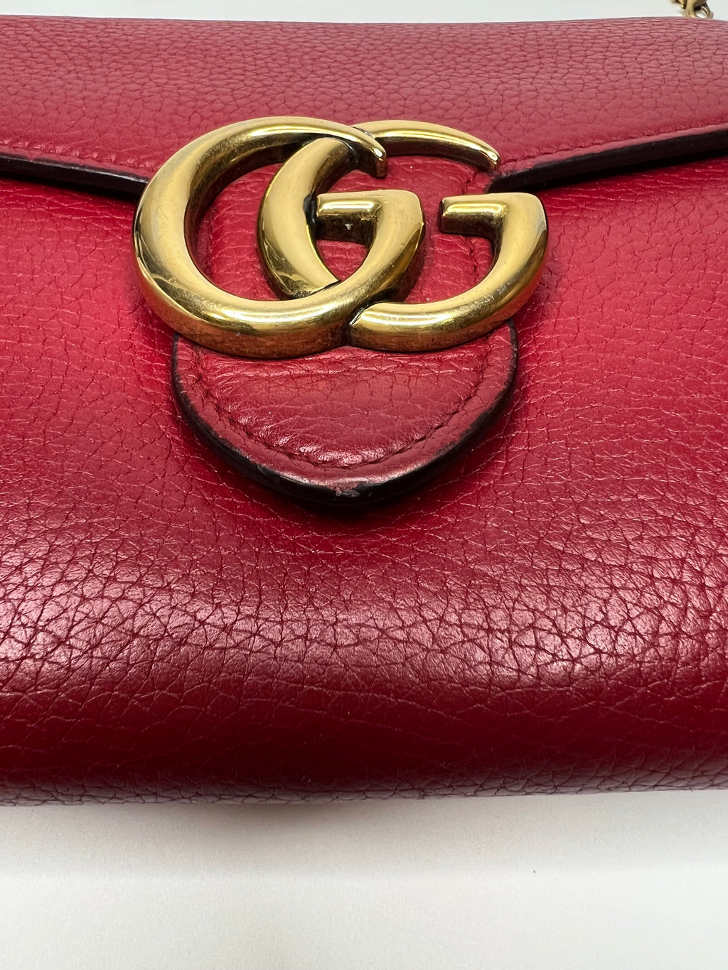 Gucci GG Marmont Red Leather Wallet on Chain