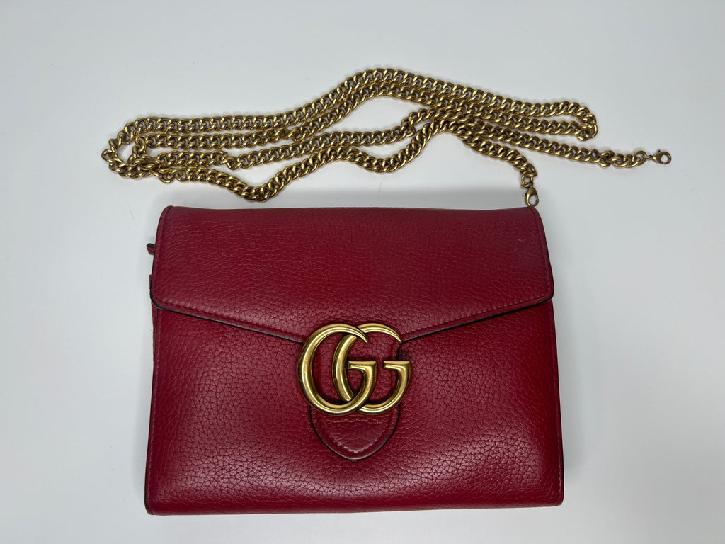 Gucci GG Marmont Red Leather Wallet on Chain