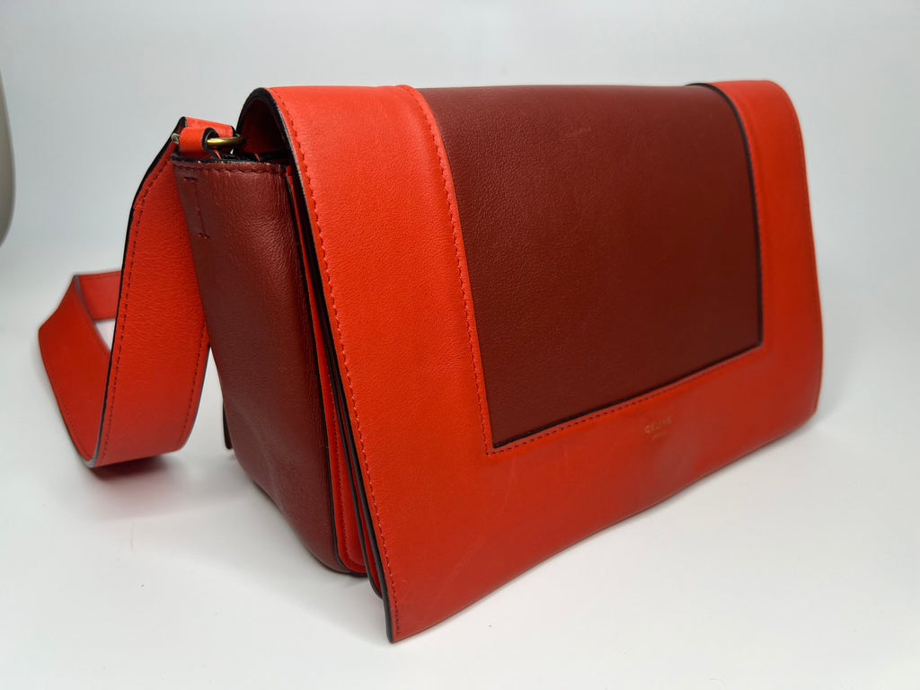 Celine Red & Burgundy Colorblock Leather Shoulder Bag