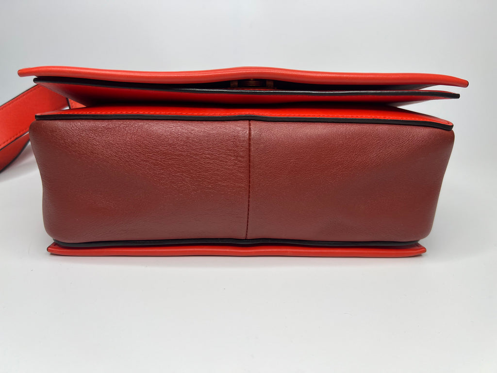 Celine Red & Burgundy Colorblock Leather Shoulder Bag