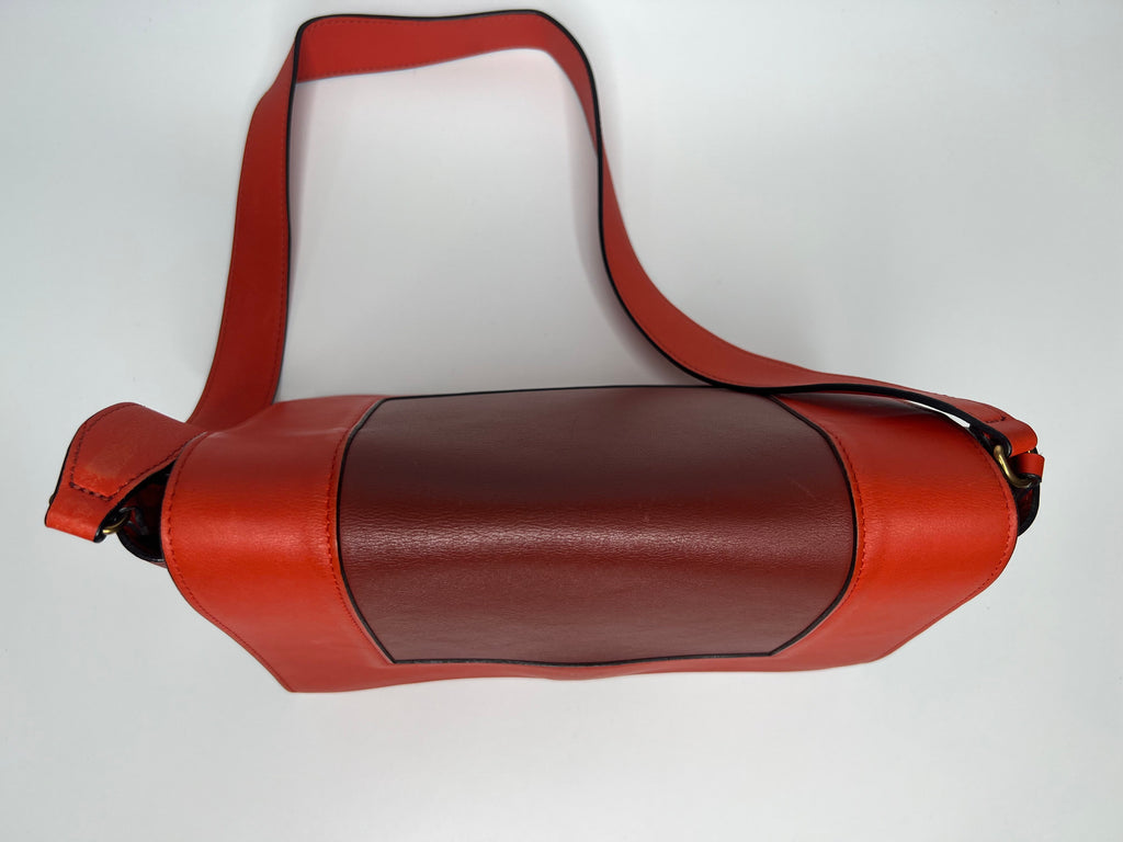 Celine Red & Burgundy Colorblock Leather Shoulder Bag