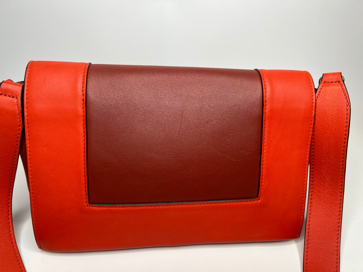 Celine Red & Burgundy Colorblock Leather Shoulder Bag